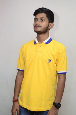 BARONIAL Solid Men Polo Neck Yellow, Blue T-Shirt