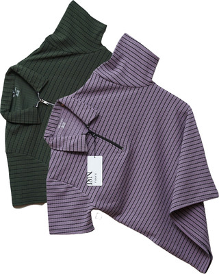 N AND J Striped Men Polo Neck Green, Purple T-Shirt