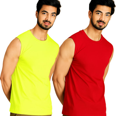 Jangoboy Solid Men Round Neck Green, Red T-Shirt