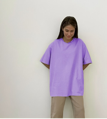 etsun Solid Women Round Neck Purple T-Shirt