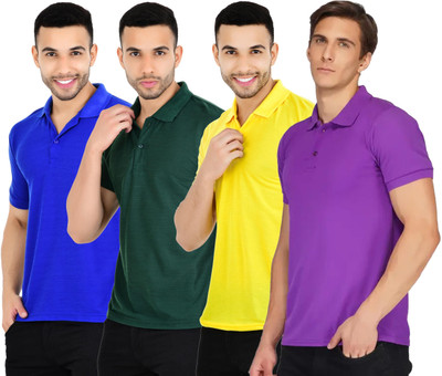 KEOTI Solid Men Polo Neck Multicolor T-Shirt