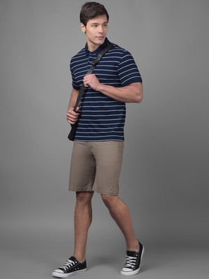CRIMSOUNE CLUB Striped Men Polo Neck Blue T-Shirt