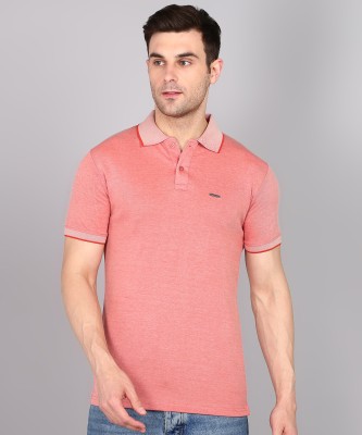 Raptrex Solid Men Polo Neck Pink T-Shirt