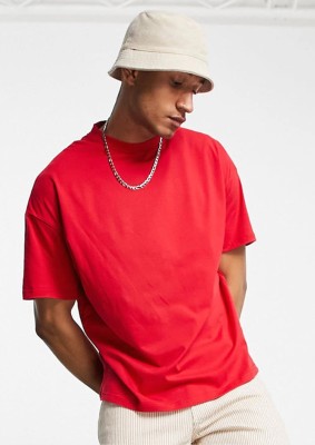 Man Mutation Solid Men Round Neck Red T-Shirt