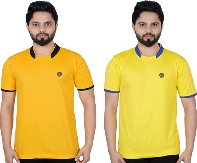 La Milano Solid Men Round Neck Yellow T-Shirt