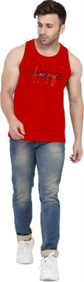 SLOWLORIS Printed Men Round Neck Red T-Shirt