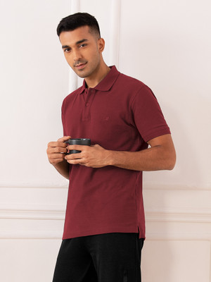 XYXX Solid Men Polo Neck Maroon T-Shirt