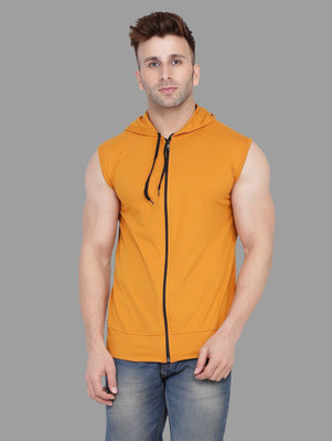 Trendfull Solid Men Hooded Neck Yellow T-Shirt