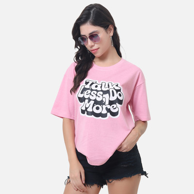 DEEPMAYRA COLLECTION Printed Women Round Neck Pink T-Shirt