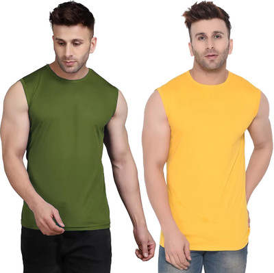 Moordale Fab Solid Men Round Neck Dark Blue, Yellow T-Shirt