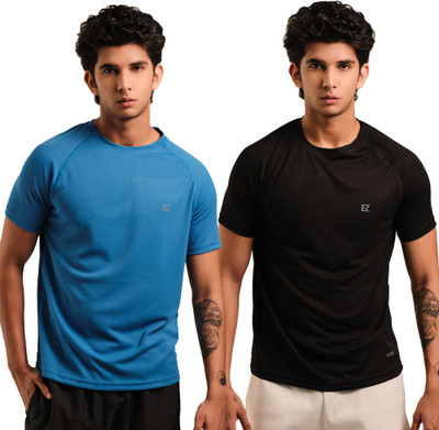Sirtex Eazy Solid Men Round Neck Blue, Black T-Shirt