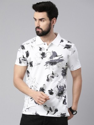 DENNIN Printed Men Polo Neck Black, White T-Shirt