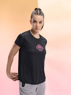 HRX by Hrithik Roshan Printed Women Round Neck Black T-Shirt