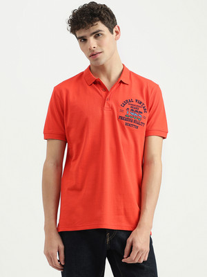 United Colors of Benetton Solid Men Polo Neck Orange T-Shirt