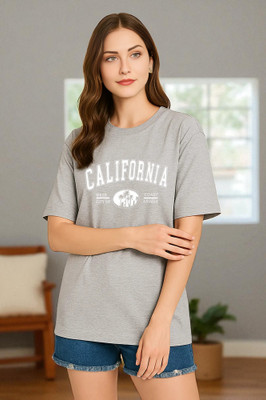 Elvia Typography Women Round Neck Grey T-Shirt