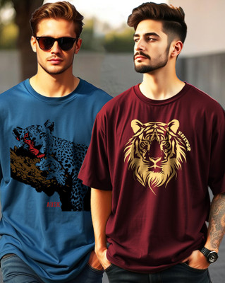 AOOSH Typography Men Round Neck Multicolor, Dark Blue T-Shirt