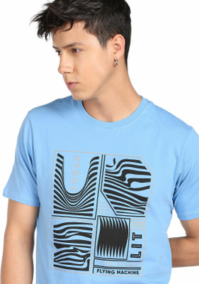 FLYING MACHINE Printed Men Round Neck Blue T-Shirt