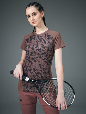 TECHNOSPORT Printed Women Crew Neck Red T-Shirt