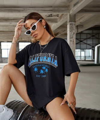 Calm Down Typography Women Round Neck Black T-Shirt