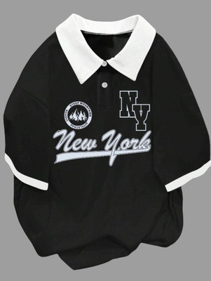 Hackmen Typography Men Polo Neck Black T-Shirt