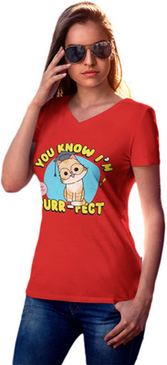 mefunky Printed Women Round Neck Red T-Shirt