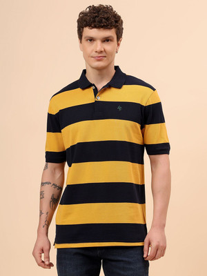 CANTABIL Striped Men Polo Neck Dark Blue T-Shirt