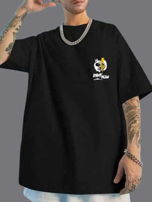TEEMEX Printed Men Round Neck Black T-Shirt