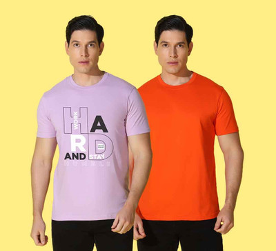 WOOSTRO Printed Men Round Neck Pink, Orange T-Shirt