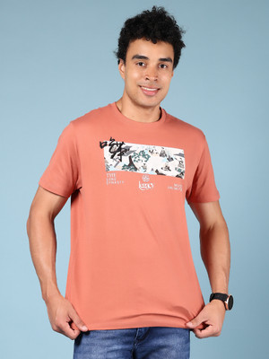 V-MART Printed Men Round Neck Brown T-Shirt