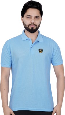 La Milano Solid Men Polo Neck Light Blue T-Shirt