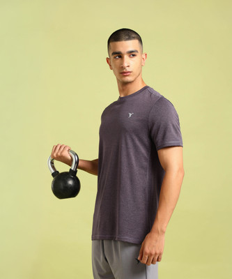 TECHNOSPORT Solid Men Round Neck Purple T-Shirt