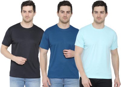 YUALIN CREATION Solid Men Round Neck Multicolor T-Shirt