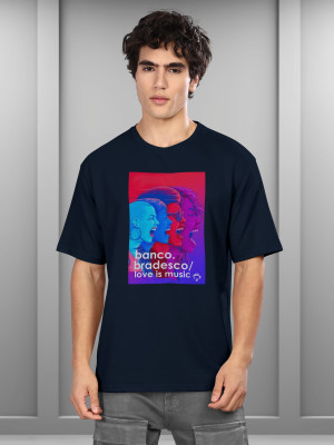 Bullmer Graphic Print Men Round Neck Navy Blue T-Shirt