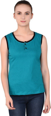 GEUM Solid Women Henley Neck Light Green T-Shirt