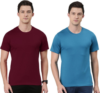 RUPA JON Solid Men Crew Neck Maroon, Blue T-Shirt