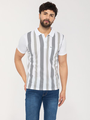 ARRAY Printed Men Polo Neck White T-Shirt