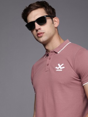 WROGN Solid Men Polo Neck Purple T-Shirt