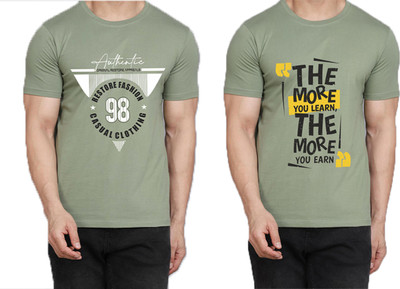 WOOSTRO Printed Men Round Neck Light Green T-Shirt