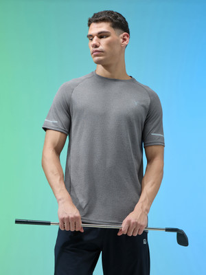 TECHNOSPORT Self Design, Printed Men Round Neck Grey T-Shirt