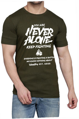 WOOSTRO Printed Men Round Neck Dark Green T-Shirt