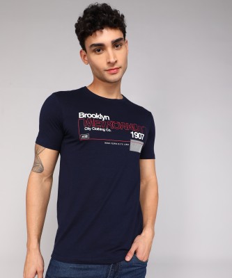 METRONAUT Printed Men Round Neck Dark Blue T-Shirt