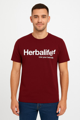 MR COLLECTIONS Printed Men Round Neck Maroon T-Shirt