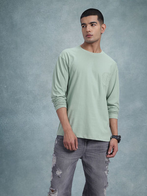 Roadster Solid Men Round Neck Green T-Shirt