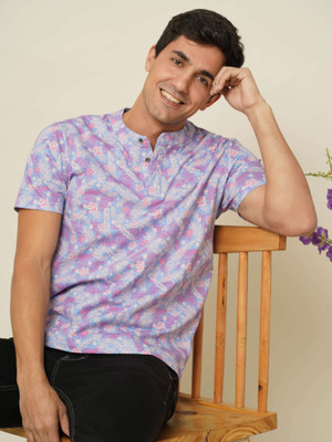 Estilocus Solid Men Henley Neck Purple T-Shirt