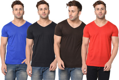 JB Jangoboy Solid Men V Neck Multicolor T-Shirt