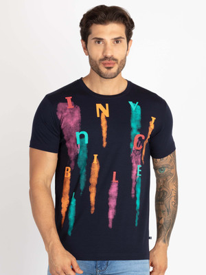 Status Quo Printed Men Round Neck Navy Blue T-Shirt