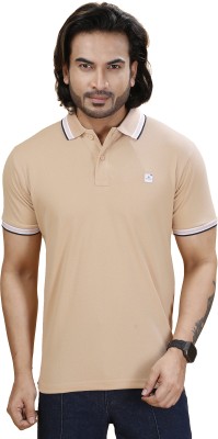 Vital Solid Men Polo Neck Beige T-Shirt