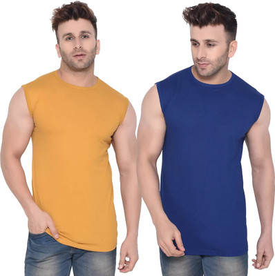 Moordale Fab Self Design Men Round Neck Yellow, Dark Blue T-Shirt
