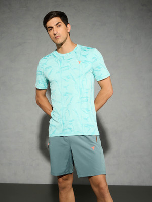 TECHNOSPORT Printed Men Round Neck Green T-Shirt