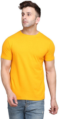 GEUM Self Design Men Round Neck Yellow T-Shirt